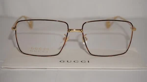GUCCI Eyeglasses New Square Gold Havana GG0439O 006 55 15 145 - Picture 1 of 8