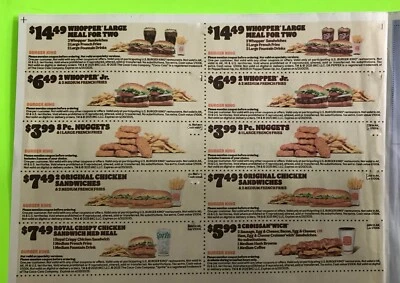 SCHOOL CHOICE BURGER KING 10 Couponns on 1 sheet expires 6/20/2025 + I LOVE SCHOOL sticker