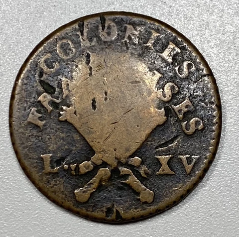 1767 French Colonies Copper Sou RF Counterstamp Cover