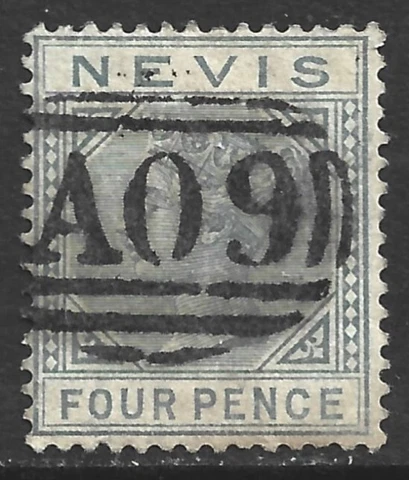 Nevis, Scott #27, 4p Queen Victoria, Used Cover