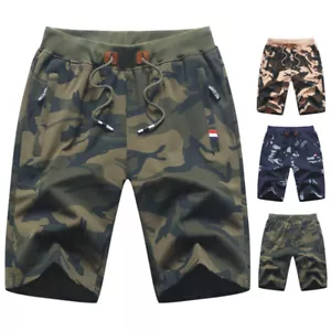 Felpa Jogger Zip Tasche Jogging Corsa Uomo Pantaloncini Mimetici Elasticizzati Palestra - Foto 1 di 10
