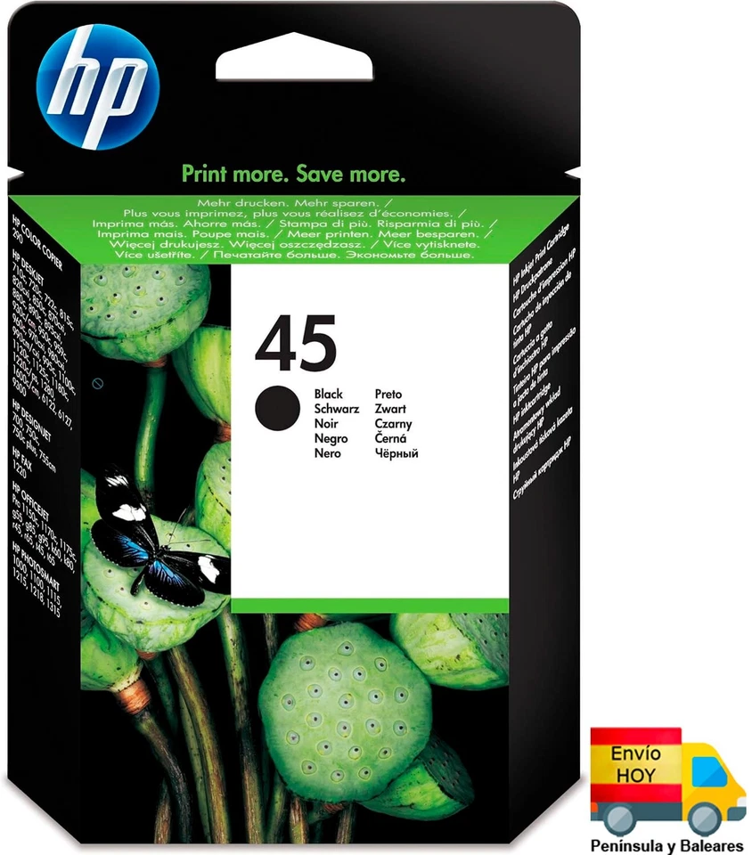 HP 45 Cartucho de Tinta Original NEGRO HP 51645AE Negro - Imagen 1 de 1