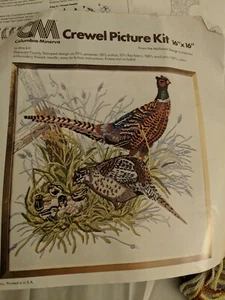 Vintage 1977 Crewel Picture Kit Pheasants CM Columbia Minerva 16" x 16" Hallmark - Picture 1 of 4