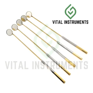 5 Laryngeal Mirror #4 Handle Boilable Custom-Made Gold German Dental Instrument - Picture 1 of 2