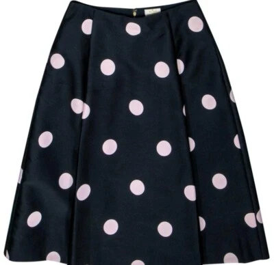 Kate Spade Lysa Navy with Pink Polka Dots Pleated Midi A-Line Skirt S $259 - Image 1 of 4