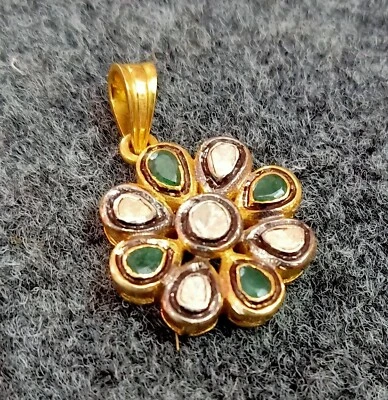 Echter Smaragd Edelstein Polki Pave Diamant 925 Sterlingsilber Viktorianisch - Bild 1 von 4