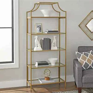 Better Homes & Gardens 71" Nola 5 Shelf Etagere Bookcase, Gold Finish - Picture 1 of 10