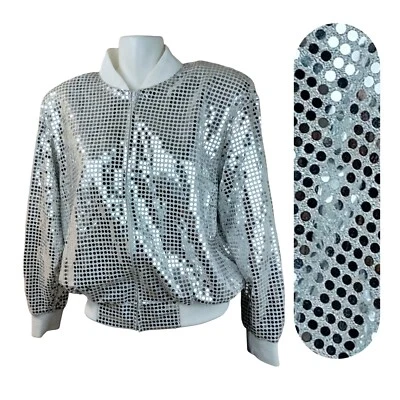 Куртка женская Bad Girls диско с блестками бомбардировщик 90-е 80-е M серебристая с длинным рукавом на молнии - Изображение 1 из 4