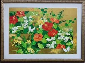 Tatsuo Ito "Autumn Glow" Plate Signed Lithograph 20th Century Hibiscus Art - Picture 1 of 3