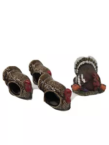 Thanksgiving Turkey Collection: 3 Napkin Ring Holders & 1 Turkey Figurine Decor - Picture 1 of 11