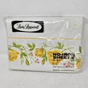 Vintage Lady Pepperell Full Flat Sheet Yellow Pink Floral Cotton Blend No Iron - Picture 1 of 6