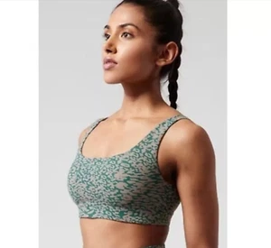 Athleta EXHALE Sports Bra XS TEAL GREY ABSTRACT Print PAD INSERTS NWOT $54 NEW - Picture 1 of 4