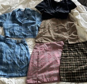 JOHN GALT BRANDY SKIRT TOP LOT Blue Red Plaid Tweed X-small V - Picture 1 of 18