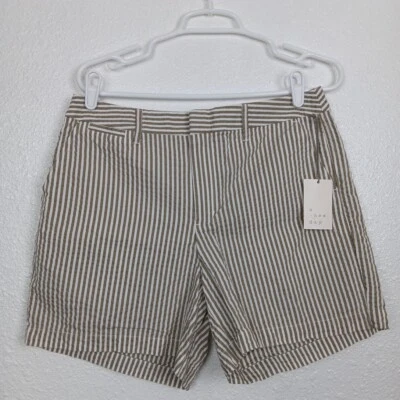 Pantalones Cortos A New Day Para Mujer Talla 8 Crema/Marrón Rayas Seersucker Chino W30 Tiro Alto Foto 1 de 4