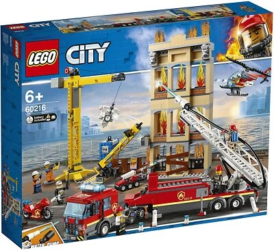 Lego City Town 60216 DOWNTOWN FIRE BRIGADE Building Truck Crane Helo NEW SEALED - Image 1 of 4