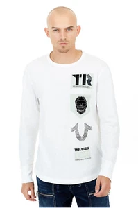 $155 Designer Rare TRUE RELIGION Men's Long Sleeve Crew Neck Motif T-shirt Tee M - Picture 1 of 3
