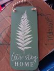 Green Let's Stay Home Sign with Rope Handle & Wood Beads Natural Tranquility New