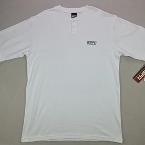 NWT ESPN SportsCenter Henley Shirt XL White Waffle Knit Button Tee Vintage Sears - Picture 1 of 13