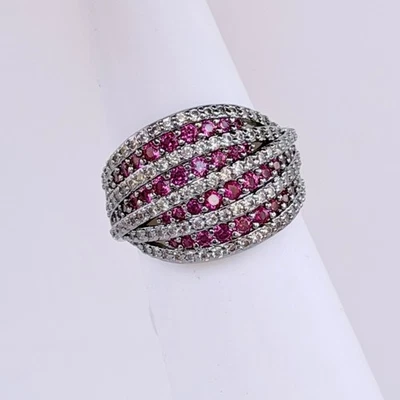 Bomb Party July Ring Sz 7 "Do A Double Take" Lab Created Ruby & Cz on Hematite - Image 1 of 4