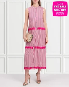 RRP €392 GIOVANNA NICOLAI Long Dress IT40 US4 UK8 S Pink Fringed Striped - Picture 1 of 7