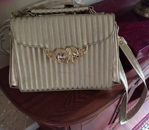 Vintage Elephant Embosed Gold Satin Handbag MEDIUM - Picture 1 of 11