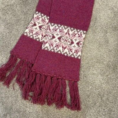 Vtg Pitlochry Scotland Shetland 100% New Wool  Scarf Red Pink  Multi Color - Image 1 of 4