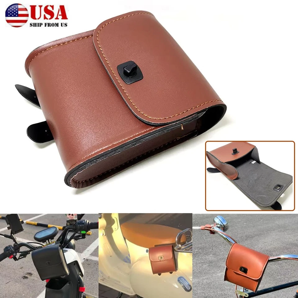 1x Motorcycle Saddle Luggage Pu Leather Side Tool Bag Storage Universal Brown - Image 1 of 4