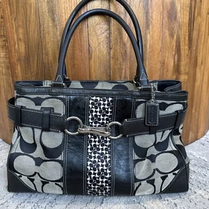 Coach Hamptons Signature C Tote Black/Gray Jacquard #F13072 Flaws D - Picture 1 of 16
