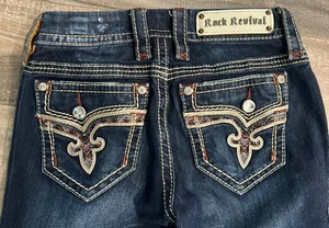 Rock Revival Jeans Womens 25 Blue Betty Boot Thick Stitch Rockabilly NWOT Bling - Picture 1 of 5