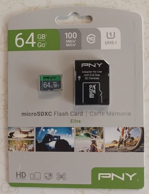 PNY Elite 64GB microSDXC UHS I U1 Class 10 Flash Memory Card with SD Adapter - Image 1 of 3