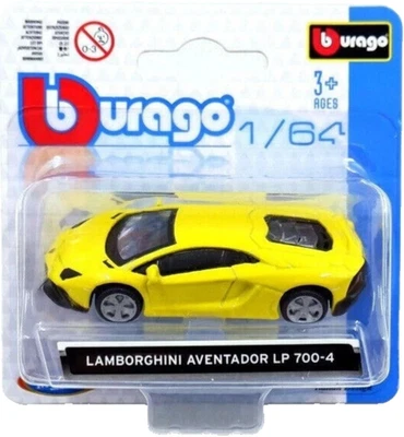 Bburago 1/64 Lamborghini Aventador LP 700-4 cupé amarillo importación europea diecast Foto 1 de 2
