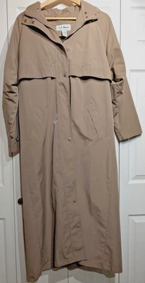 L.L. Bean Jacket Womens Large Tan Hooded Long Over/Trench Coat Lined Vented EUC - Image 1 of 4