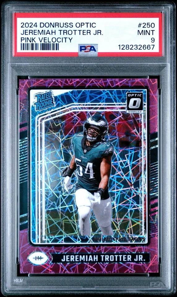 2024 Donruss Optic Rated Rookie Jeremiah Trotter Jr. Pink Velocity PSA 9 POP 1 - Image 1 of 2
