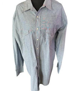 Vtg 70s Big Mac Mens XL Tall Rockabilly Western Chambray Pearl Snap Button Shirt - Picture 1 of 8