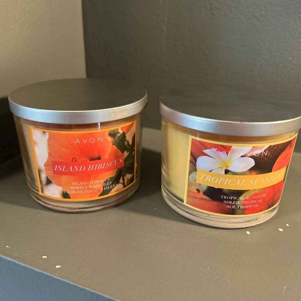 Avon Candles Island Hibiscus/Tropical Sunshine 3 wick 3” Diameter With Lids - Image 1 of 4