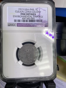 1913 usa phillipinas 1 centavo culion leper - Picture 1 of 2