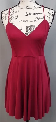 Kimchi Blue Mini Dress Women's M Burgundy Solid Spaghetti Strap Criss Cross Back - Image 1 of 4