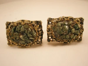 Jade Green Pebbles Stone Vintage Quality Cuff Links celidon moss emerald  - Picture 1 of 6