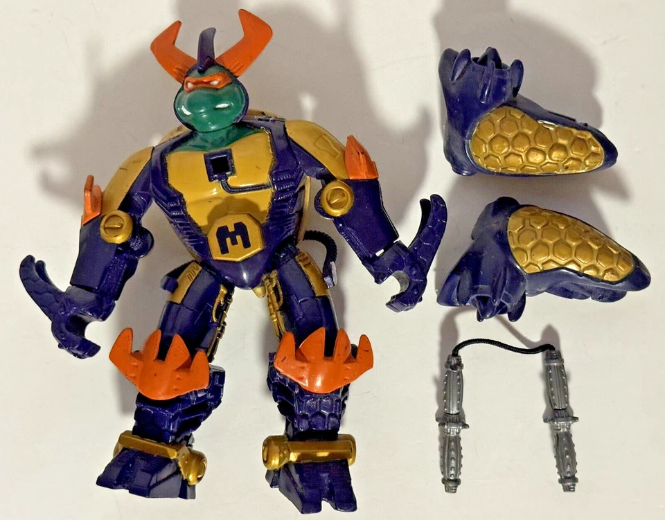 1994 Playmates TMNT Cyber Samurai Mike Figure w/ Nunchucks & Hands Incomplete - Image 1 of 4