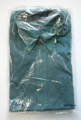 Camisa masculina azul-petróleo vintage com botão baixo 16-34 polegadas bolsa protetora nova com etiquetas - Imagem 1 de 4