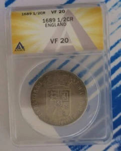 1689 1/2 CR England Silbermünze ANACS ss 20 - William & Mary - Bild 1 von 2