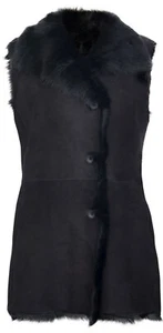 Women's Chic Black Toscana Shearling Sheepskin Buttoned Gilet. - Picture 1 of 4