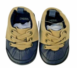 Gymboree Cuddle Club Boys Khaki Navy Blue Crib Shoes Sz 01 NWT - Picture 1 of 4