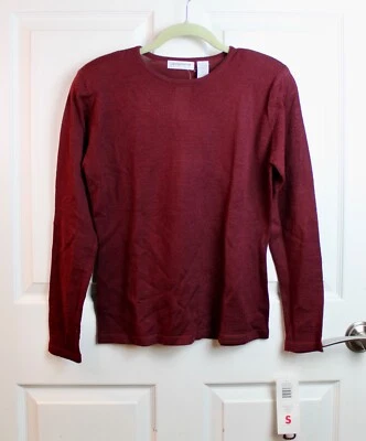 Suéter Pullover Nuevo con Etiquetas De Colección Años 80 Liz Claiborne Rojo Arándano Mezcla Lana Merino Talla S Foto 1 de 3