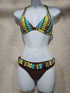 BADEANZUG Bikini zweiteilig Buzios Brasilien klein blaugrün braun grün neu mit Etikett - Bild 1 von 15