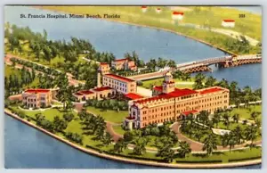 1940-50 SAN FRANCESCO OSPEDALE VEDUTA AEREA MIAMI FLORIDA FL CARTOLINA VINTAGE LINO - Foto 1 di 2