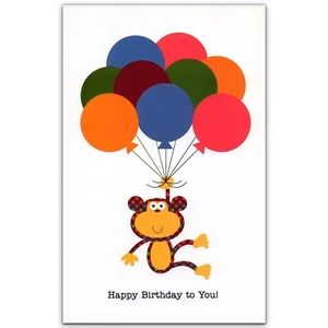 Cute HAPPY BIRTHDAY Card FOR KID, Monkey Baloons by Gallant Greetings + Envelope - Picture 1 of 4