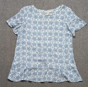 Loft White Blouse With Blue Floral Pattern Size M - Picture 1 of 7