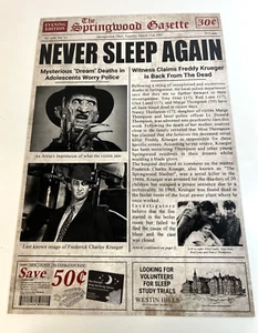 Póster Pesadilla en Elm Street Periódico Artículo 8" x 12"! (Freddy Kreuger) ¡Nuevo! - Imagen 1 de 1