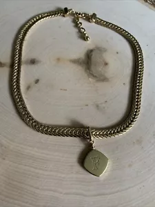 Nordstrom Goldtone Chunky Snake Chain Alphabet Pendant “F” Necklace NWOT 15”L - Picture 1 of 5